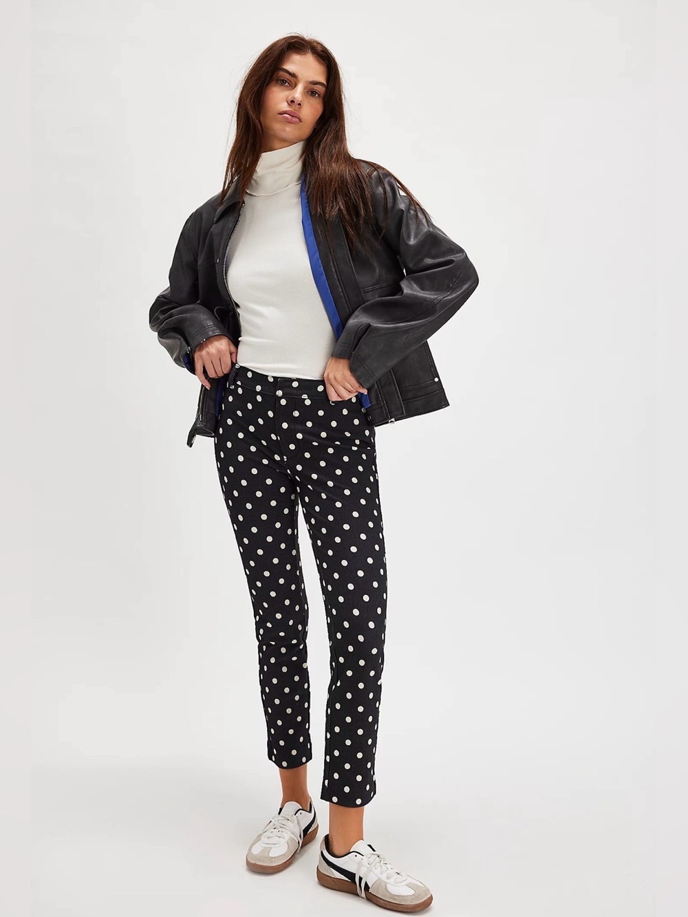 Free People Navy Polka Dot Ankle Pants